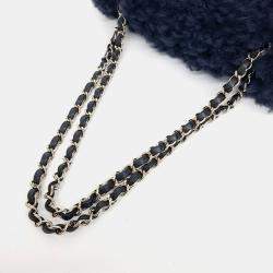 Chanel Navy Blue Fur shearling chain shoulder bag