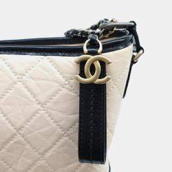 Pre Owned Chanel Beige/Black Leather Gabrielle Hobo Medium Bag