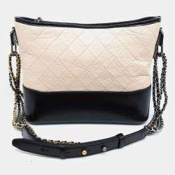 Pre Owned Chanel Beige/Black Leather Gabrielle Hobo Medium Bag