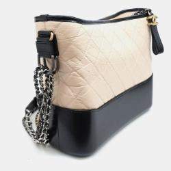 Pre Owned Chanel Beige/Black Leather Gabrielle Hobo Medium Bag