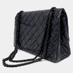 Chanel Black Leather Metallic Vintage 2.55 Bag 28