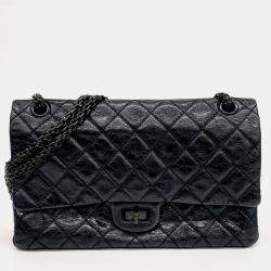 Chanel Black Leather Metallic Vintage 2.55 Bag 28