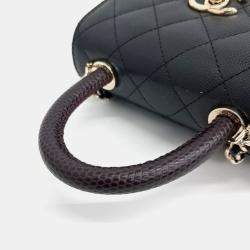 Chanel Black Leather Caviar Coco Handle 16 bag