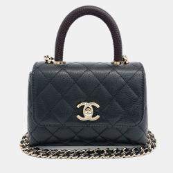 Chanel Black Leather Caviar Coco Handle 16 bag