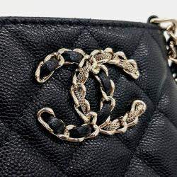 Pre Owned Chanel Black Leather Caviar Phone Holder Crossbody Bag
