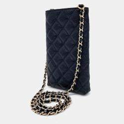 Pre Owned Chanel Black Leather Caviar Phone Holder Crossbody Bag