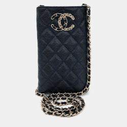 Pre Owned Chanel Black Leather Caviar Phone Holder Crossbody Bag