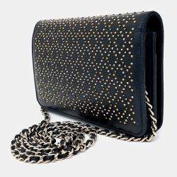 Pre Owned Chanel Black Leather WOC Studded Mini Crossbody Bag