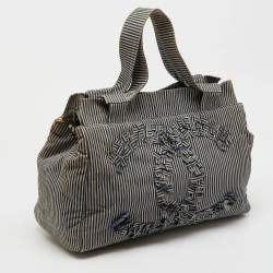Chanel Navy Blue/White Stripe Print Canvas Striped CC Shopper Tote