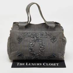 Chanel Navy Blue/White Stripe Print Canvas Striped CC Shopper Tote