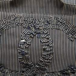 Chanel Navy Blue/White Stripe Print Canvas Striped CC Shopper Tote