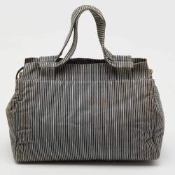 Chanel Navy Blue/White Stripe Print Canvas Striped CC Shopper Tote