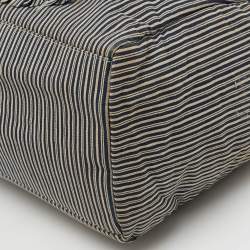 Chanel Navy Blue/White Stripe Print Canvas Striped CC Shopper Tote