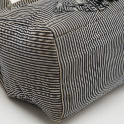 Chanel Navy Blue/White Stripe Print Canvas Striped CC Shopper Tote
