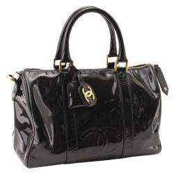 Pre Owned Chanel Black Patent Leather Vintage CC Boston Bag