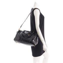 Pre Owned Chanel Black Patent Leather Vintage CC Boston Bag