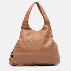 Chanel Brown Calfskin Square Stitch Tassel Hobo