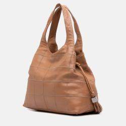Chanel Brown Calfskin Square Stitch Tassel Hobo
