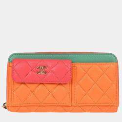 Chanel Long Orange/Pink Calfskin Leather Wallet
