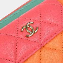 Chanel Long Orange/Pink Calfskin Leather Wallet
