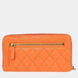 Chanel Long Orange/Pink Calfskin Leather Wallet