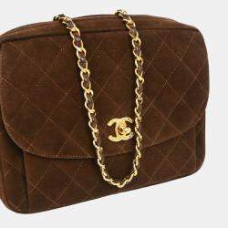 Chanel Front Pocket Small Brown Suede Camera Bag 