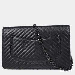 Chanel Classic Black Lambskin Chevron Wallet On Chain