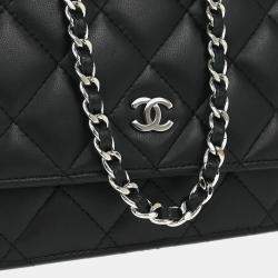 Chanel Classic Black Lambskin Chevron Wallet On Chain