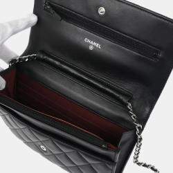 Chanel Classic Black Lambskin Chevron Wallet On Chain