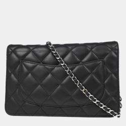 Chanel Classic Black Lambskin Chevron Wallet On Chain
