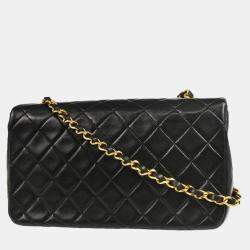 Chanel Full Flap Black Small Lambskin Turnlock Shoulder Bag