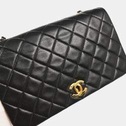 Chanel Full Flap Black Small Lambskin Turnlock Shoulder Bag