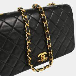 Chanel Full Flap Black Small Lambskin Turnlock Shoulder Bag