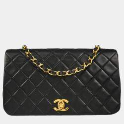 Chanel Full Flap Black Small Lambskin Turnlock Shoulder Bag