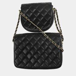 Chanel Side Pack Double Black Lambskin Quilted Bag
