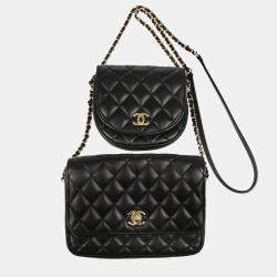 Chanel Side Pack Double Black Lambskin Quilted Bag