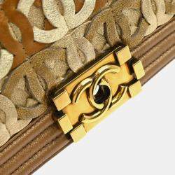 Chanel Boy Medium Gold Lambskin Shoulder Bag 