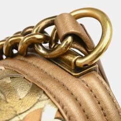 Chanel Boy Medium Gold Lambskin Shoulder Bag 