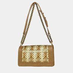 Chanel Boy Medium Gold Lambskin Shoulder Bag 