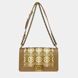 Chanel Boy Medium Gold Lambskin Shoulder Bag 