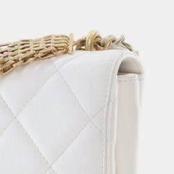 Chanel Silver Small Quilted Lambskin Crystal Logo Letters Chain Flap