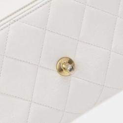 Chanel Silver Small Quilted Lambskin Crystal Logo Letters Chain Flap