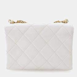 Chanel Silver Small Quilted Lambskin Crystal Logo Letters Chain Flap