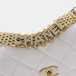Chanel Silver Small Quilted Lambskin Crystal Logo Letters Chain Flap