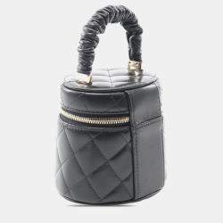 Chanel Black Mini Quilted Lambskin Ruched Handle Vanity Case