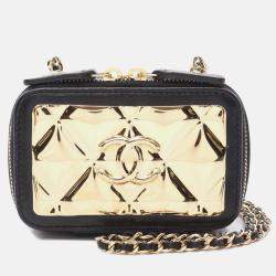 Chanel Black/Gold Extra Mini CC Quilted Golden Plate Vanity Crossbody