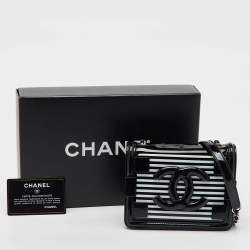 Chanel Black Patent Leather Plexiglass Striped CC Mini Boy Brick Flap Bag