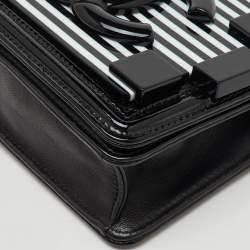 Chanel Black Patent Leather Plexiglass Striped CC Mini Boy Brick Flap Bag