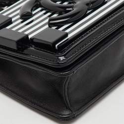 Chanel Black Patent Leather Plexiglass Striped CC Mini Boy Brick Flap Bag