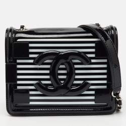 Chanel Black Patent Leather Plexiglass Striped CC Mini Boy Brick Flap Bag